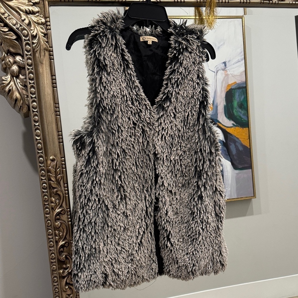 Democracy Black and Gray Faux Fur Vest